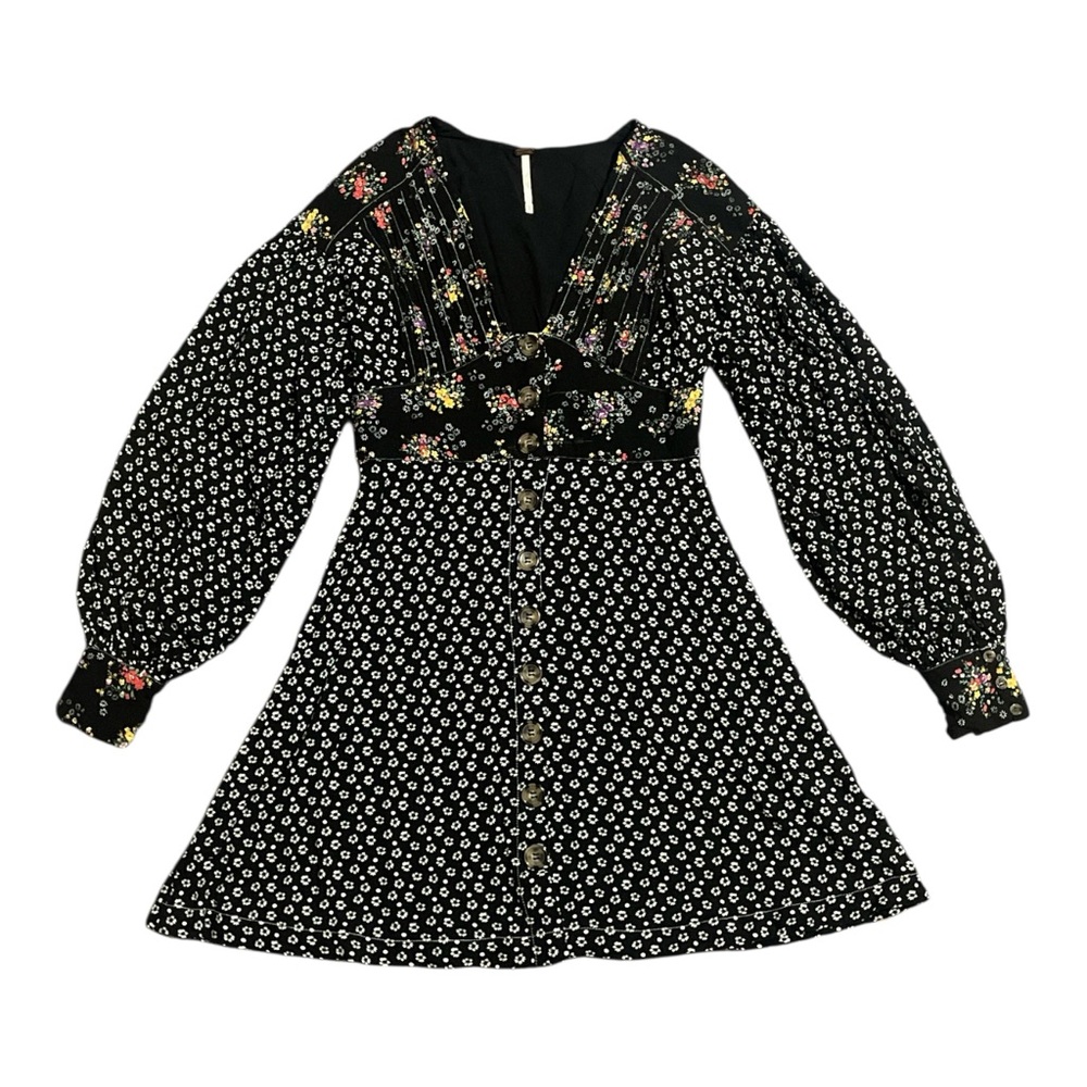 FP Wonderland Floral Black Long Sleeve mini dress XS - Picture 4 of 11
